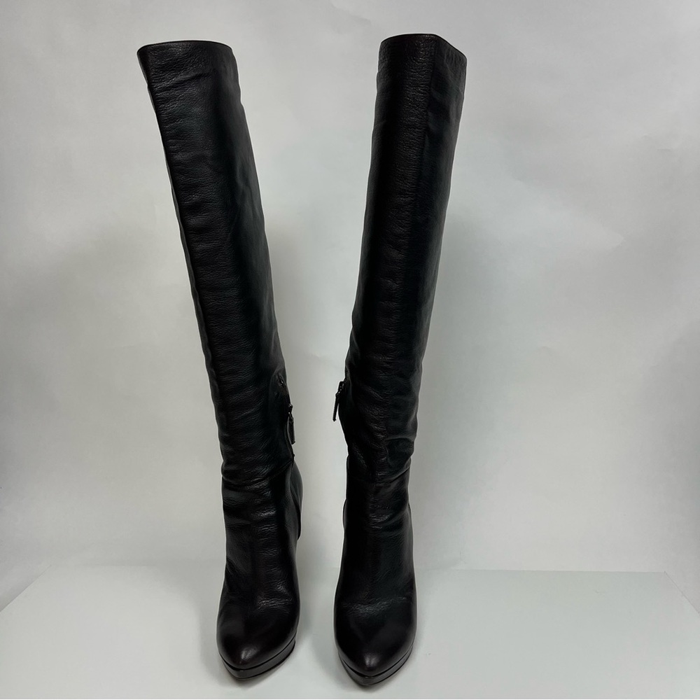 Prada Dark Brown Heeled Knee High Tall Boots Leather Size EU 41 - Picture 3 of 14